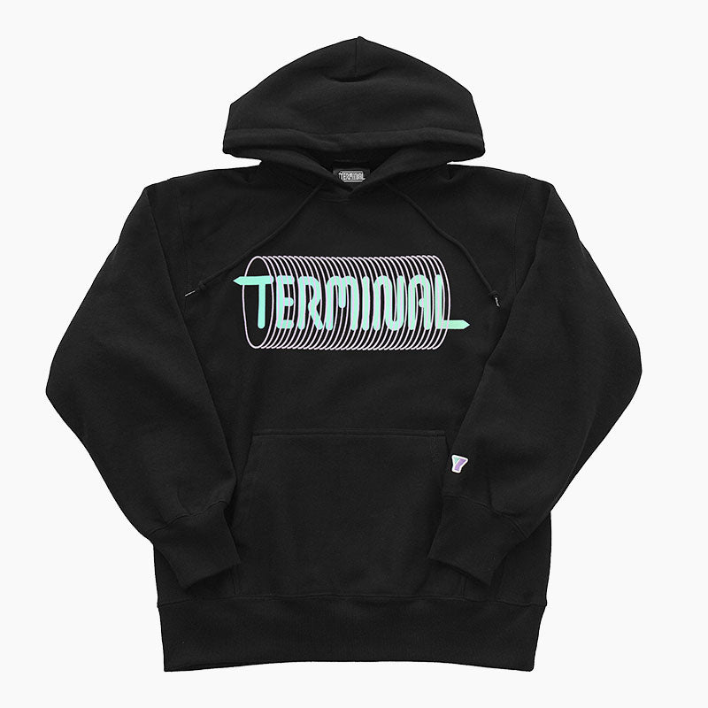 YUKI TERMINAL フード付きスウェット 黒 YUKI TERMINAL フード付きスウェット 黒 YUKI TERMINAL フード